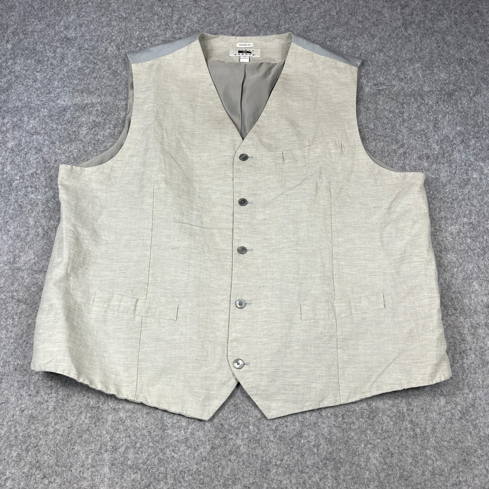 Joseph Abboud Suit Vest Mens 2XL Waistcoat 5 Button Rayon Blend Beige